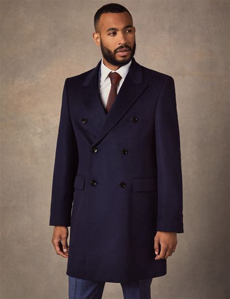 navy blue wool overcoat.